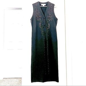 Vintage ALL WEEK LONG Wool 80’ longline black lace button down maxi dress S
